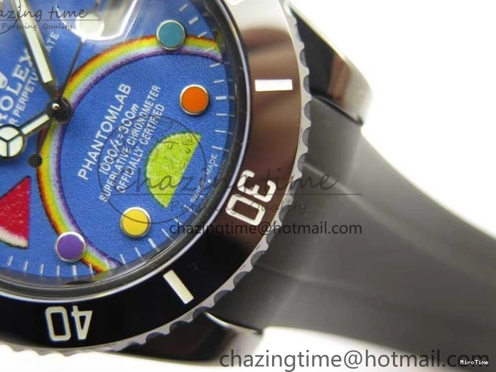 MiroTime 1227 Submariner 40mm Black Ceramic 5GF Best Edition Blue Candy Dial on Black Rubber Strap SA FashionForward 2473